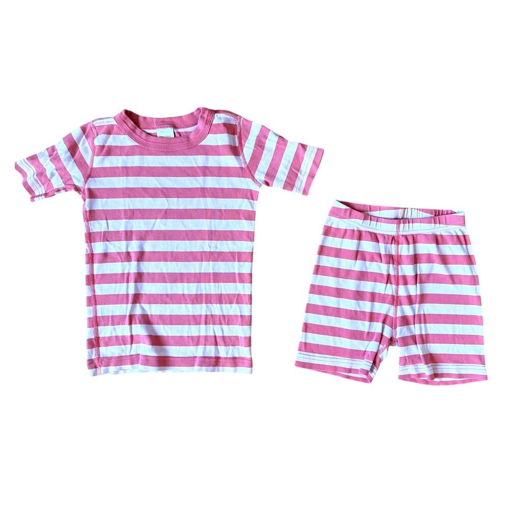 Hanna Andersson Pink & White Stripe Short John Pajama Set Size 8